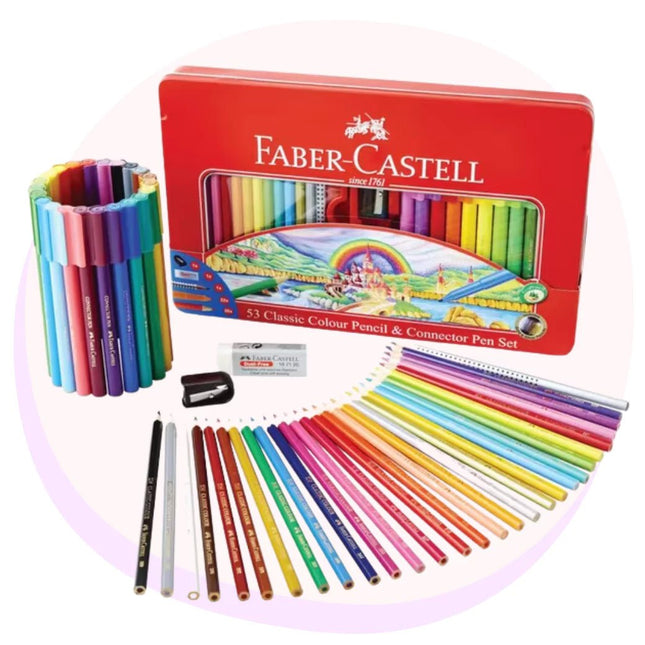 Faber Castell 53 Colour Pencil & Connector Pen Set