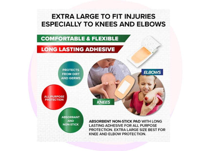 Extra Large Bandage Strips Knee & Elbow Waterproof 4.5cm x 10cm 8 Pack