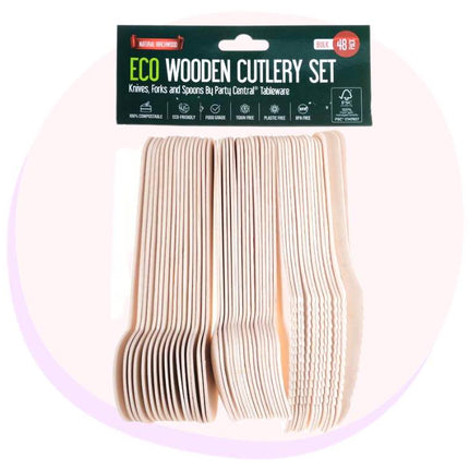Disposable Wooden Mixed Cutlery Set 48 Pack