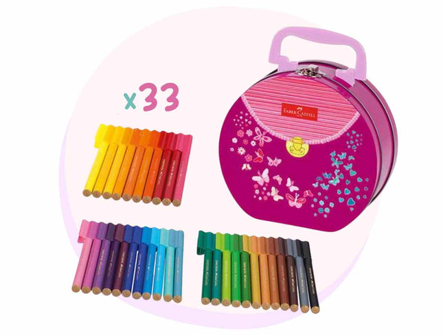 Faber Castell 33 Connector Pen Colour Markers and Handbag Tin - Pink
