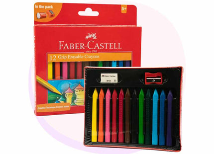 Faber Castell Grip Erasable Crayon Asstd 12 Pack