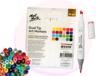 Premium Marker Set - Dual Tip Ink Art Markers Mont Marte 24 Pack