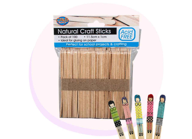 Paddle Pop Craft Sticks 100 Pack - Natural