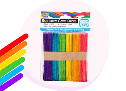Paddle Pop Craft Sticks 100 Pack - Rainbow