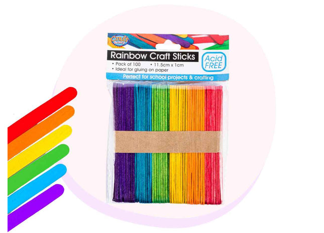 Paddle Pop Craft Sticks 100 Pack - Rainbow