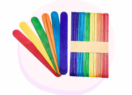 Paddle Pop Craft Sticks Jumbo Size 50 Pack - Rainbow