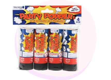 Party Popper 11cm 4 Pack Twist Release Shimmering Confetti set