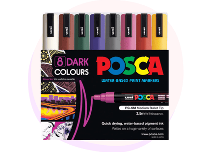 Posca Paint Pens PC5 Medium 8 Pack Dark Colours