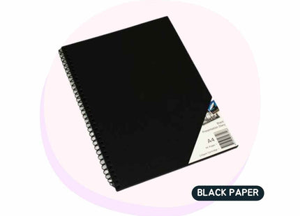 Quill A4 Visual Arts Diary Spiral 90pg 110gsm - BLACK PAPER