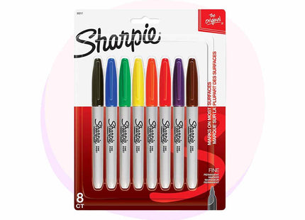 Sharpie Permanent Markers, Fine Point, Assorted Colours, 8 Pack