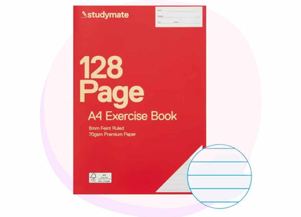 Studymate A4 70gsm 8mm Ruled Exercise Book 128 Page