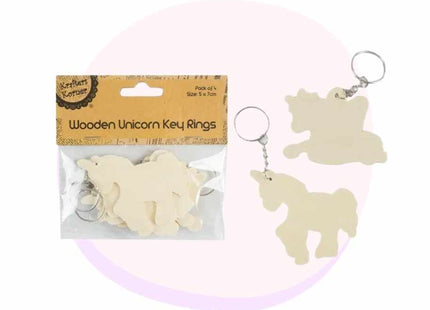 Unicorn Wooden Key Rings DIY 4 Pack