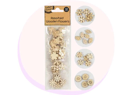 Wood Craft Assorted Flowers 40 Pack