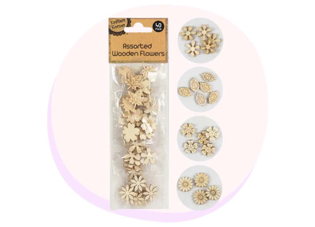 Wood Craft Assorted Flowers 40 Pack